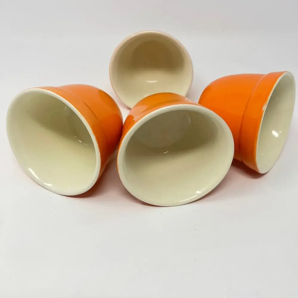 Crate and Barrel Addison Orange Ceramic Ramekins Set of 4 Vintage Portugal Bowls